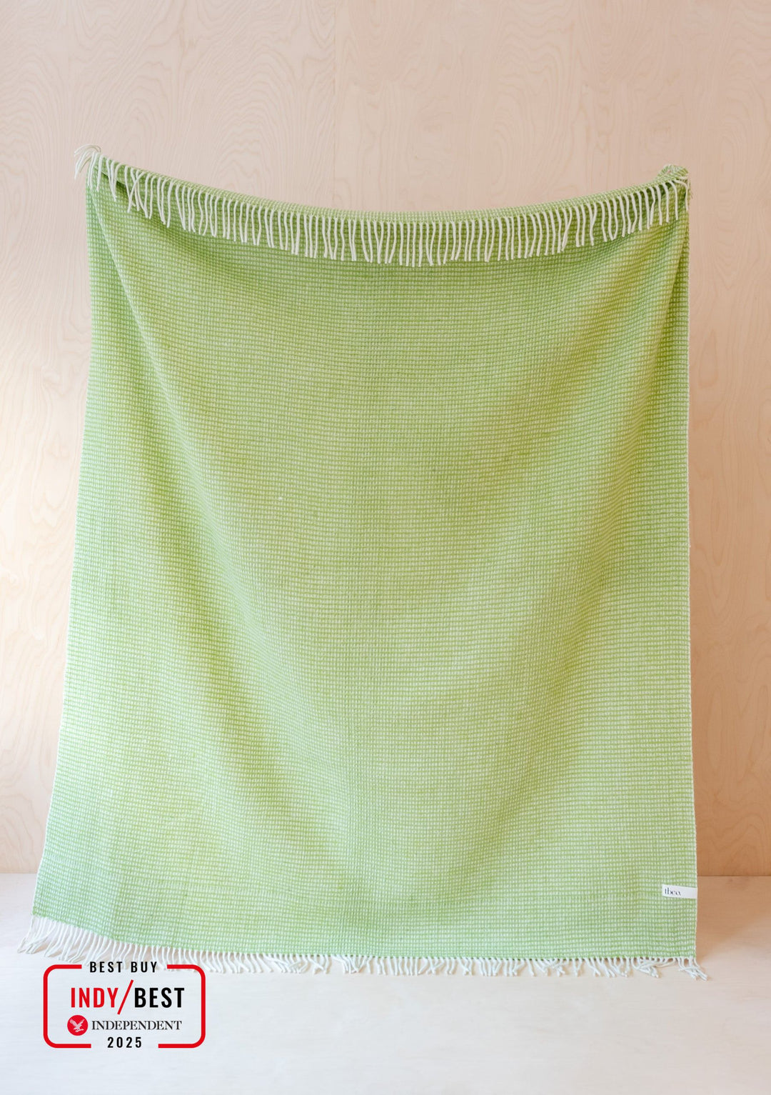 Recycled Wool Blanket in Green Waffle