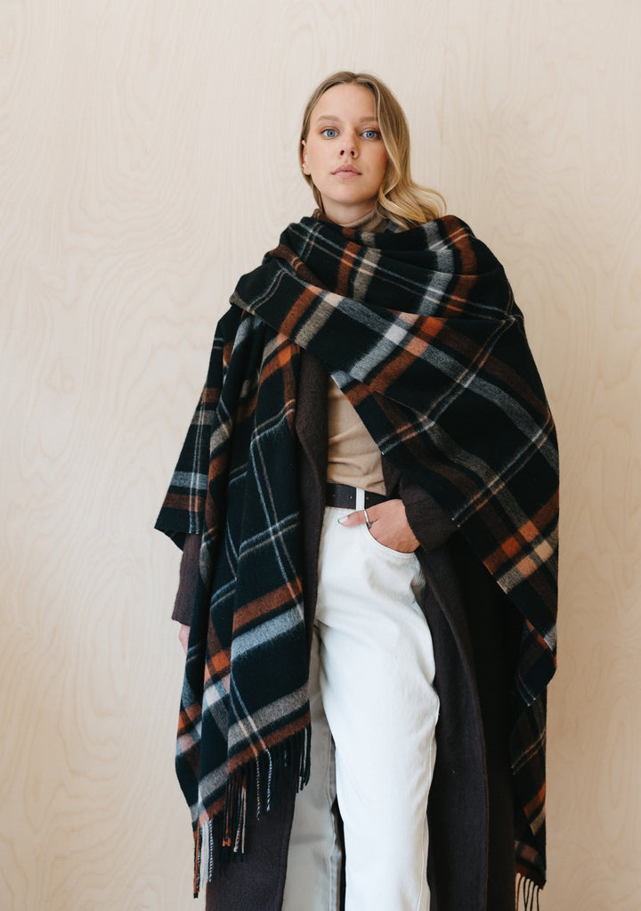 Lambswool Wrap in Black Oversized Check