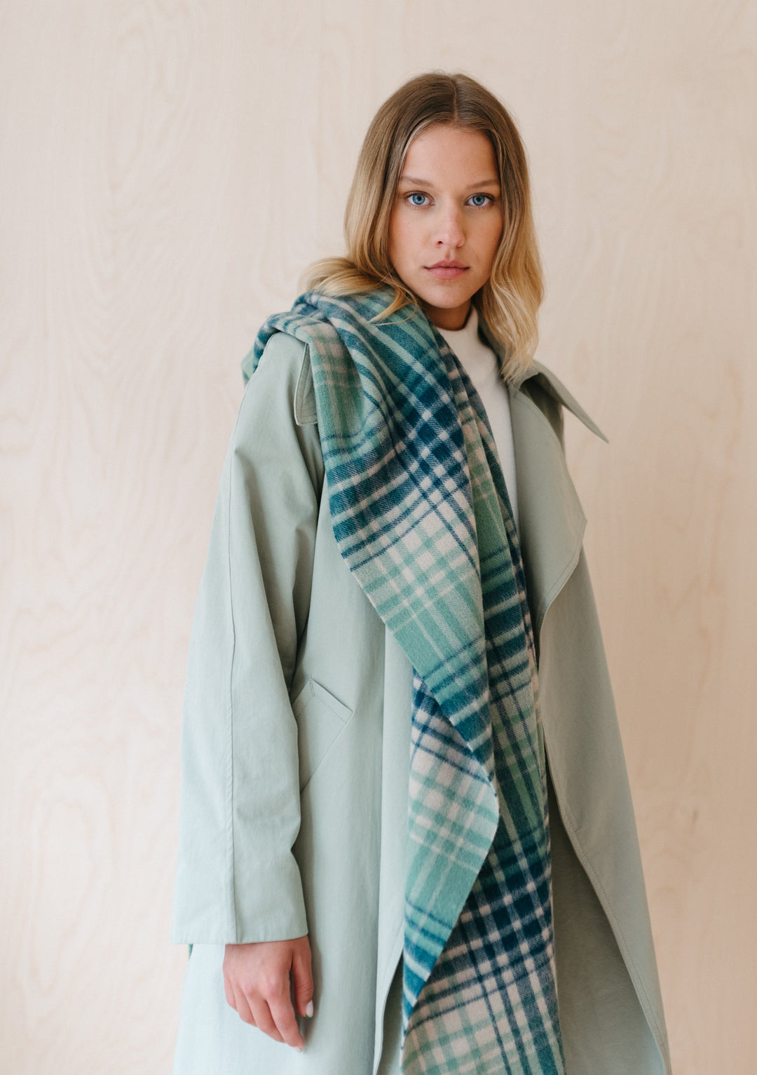 Lambswool Blanket Scarf in Sage Gradient Check