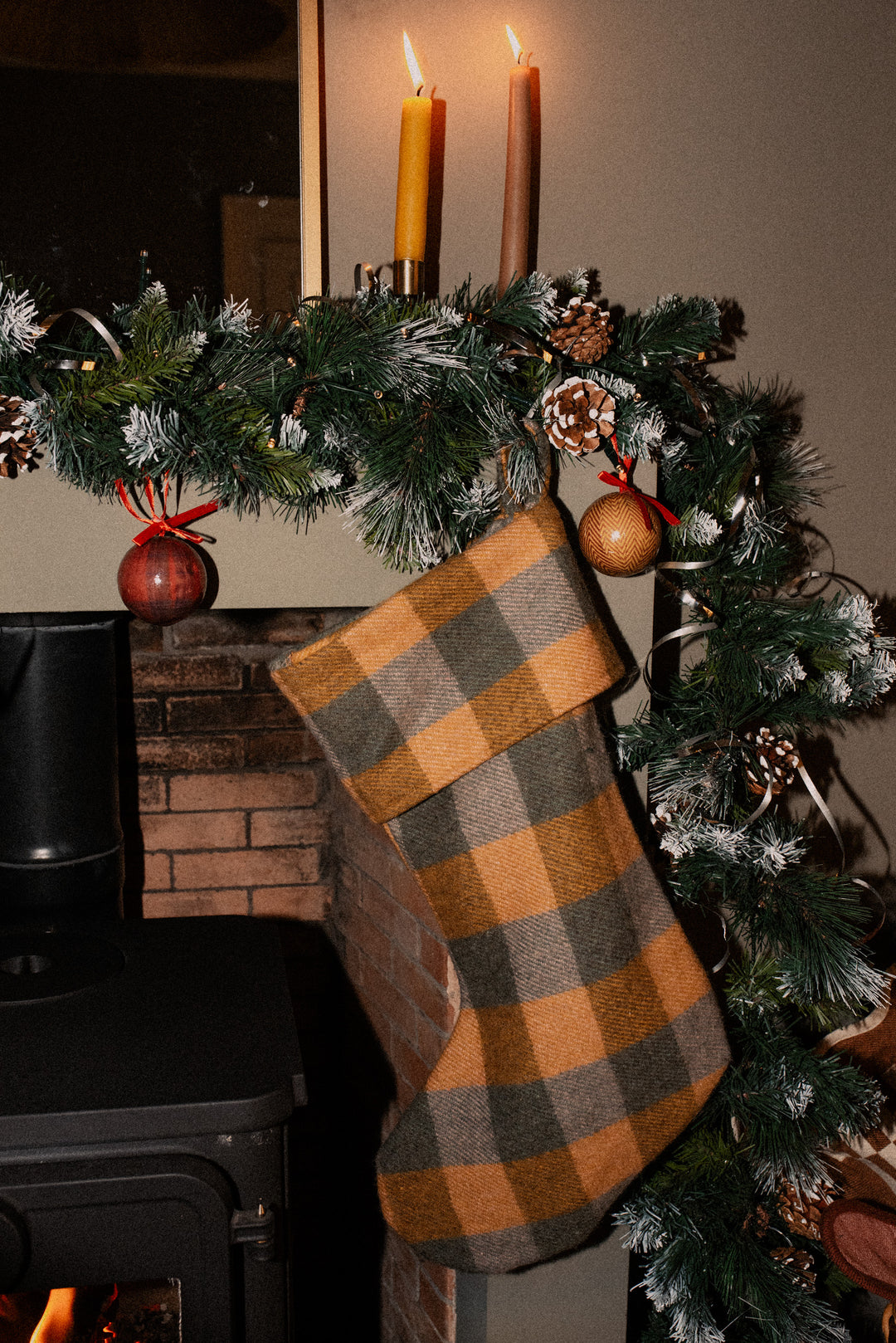 Recycled Wool Christmas Stocking in Dark Maple Tartan