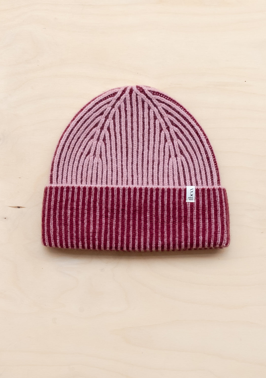 Cashmere & Merino Two-Tone Beanie in Pink