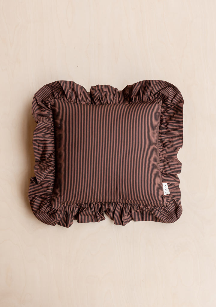 Housse de coussin réversible en coton à rayures célestes marron