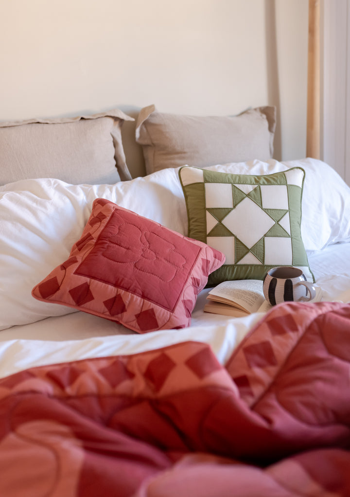 Quilted Cushion Cover in Reversible Celestial Checkerboard