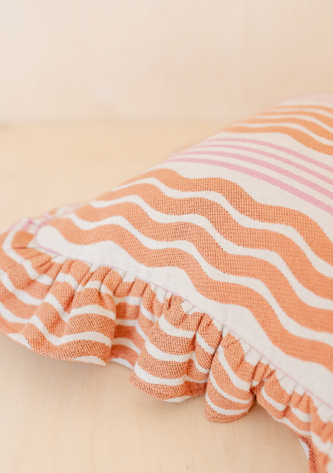 Coral Stripe Cotton Cushion Cover