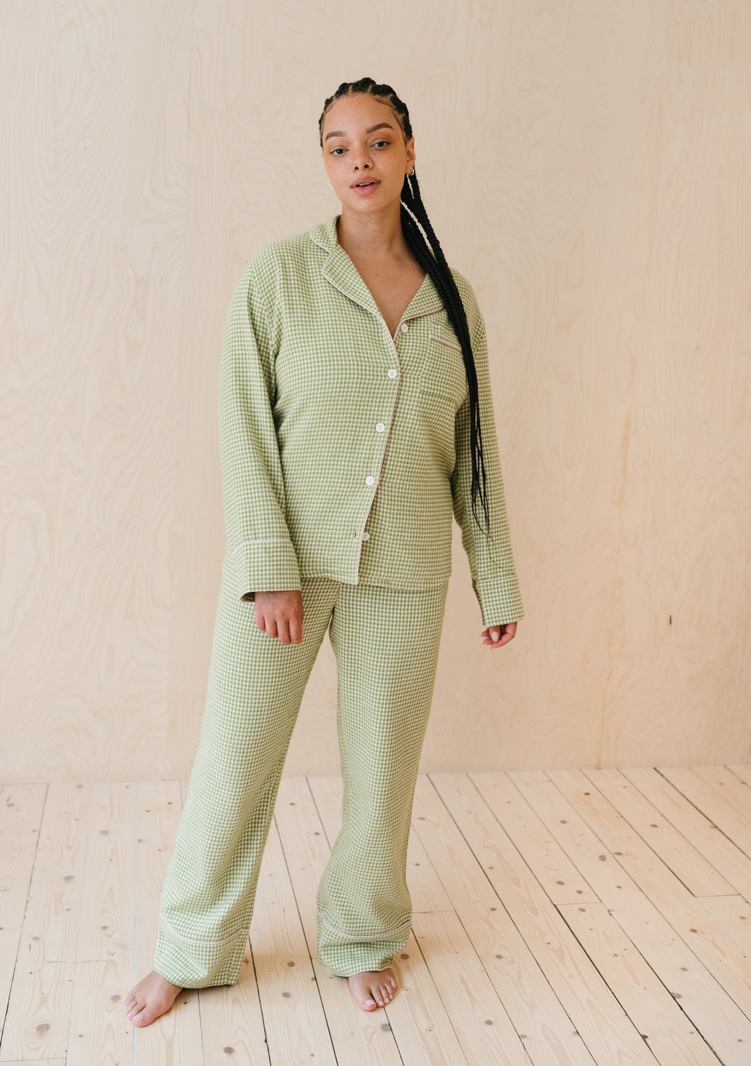 Cotton Pyjamas in Olive Houndstooth