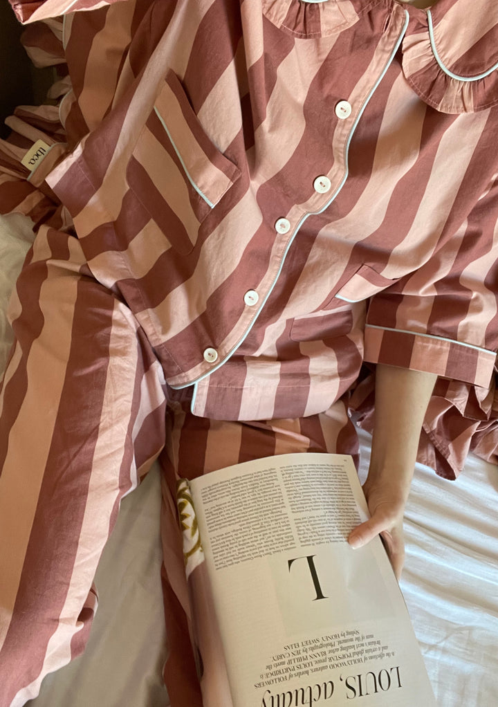 Cotton Pyjamas in Pink & Red Stripe