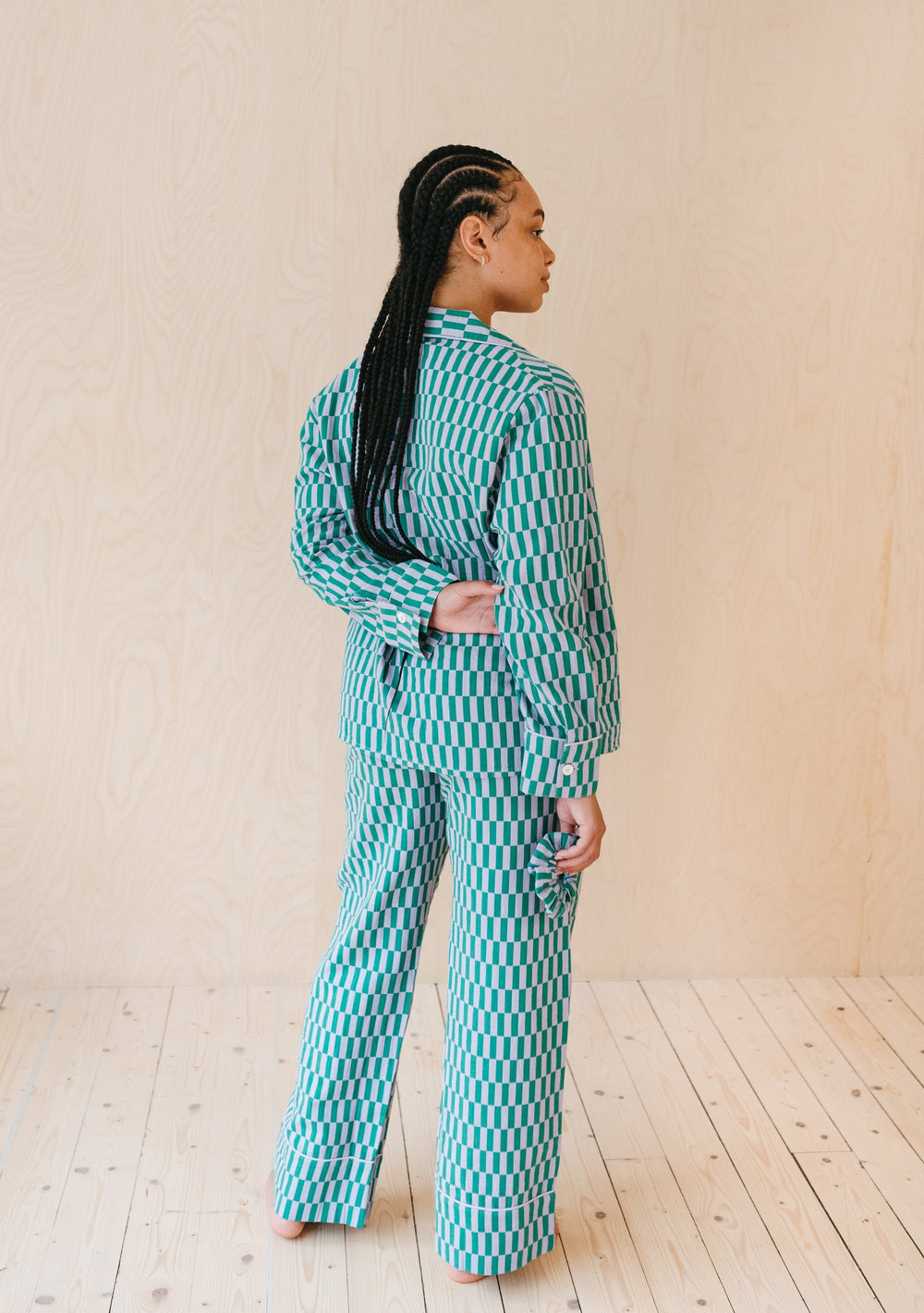 Pre-Order Cotton Pyjamas in Teal Checkerboard - Back