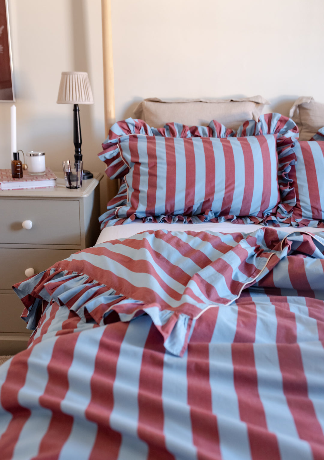 Cotton Duvet Cover in Blue & Red Stripe