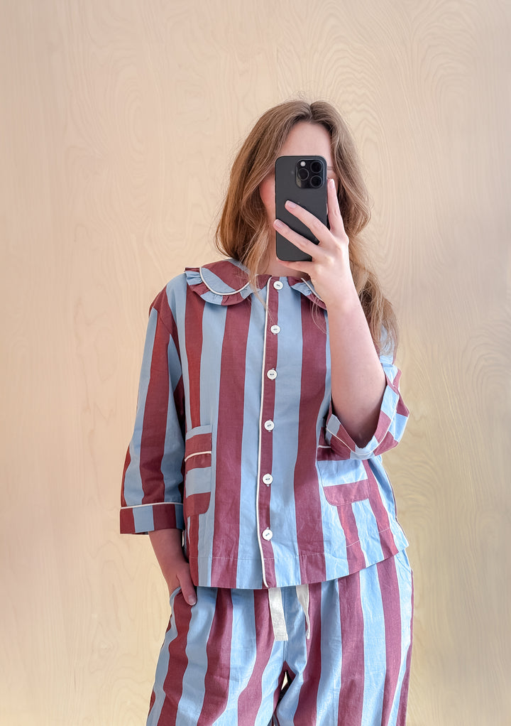 Cotton Pyjamas in Blue & Red Stripe