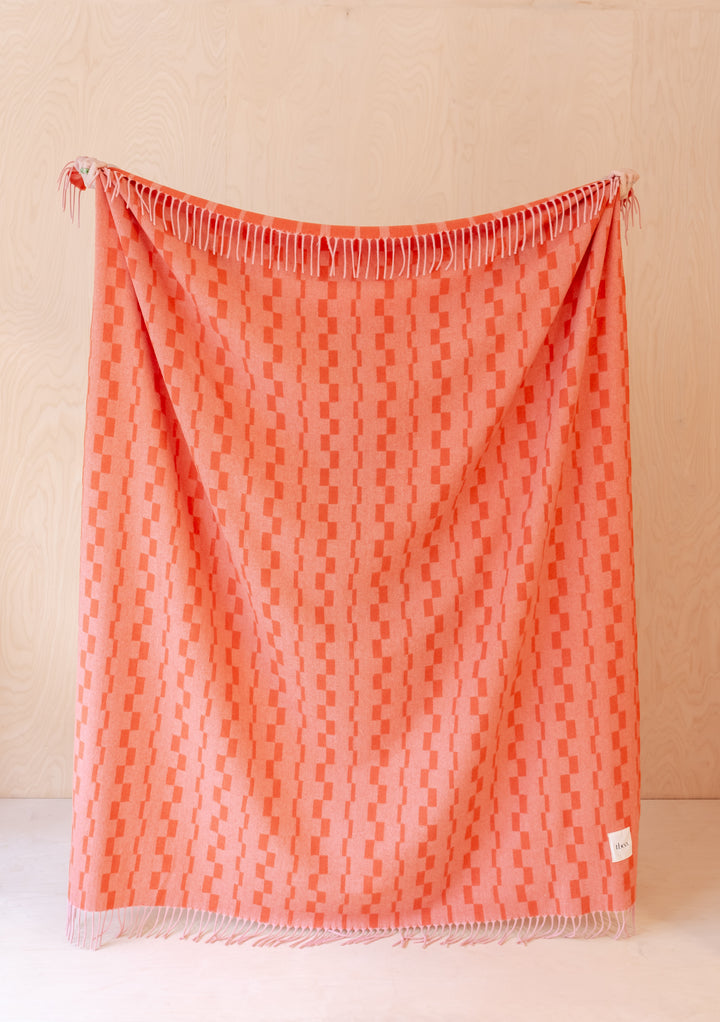 Lambswool Blanket in Tangerine Checker Stripe