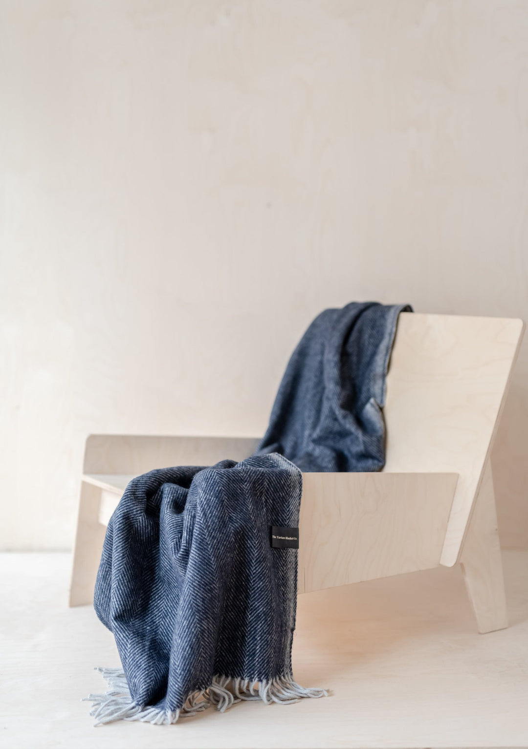 Recycled Wool Small Blanket in Navy Herringbone