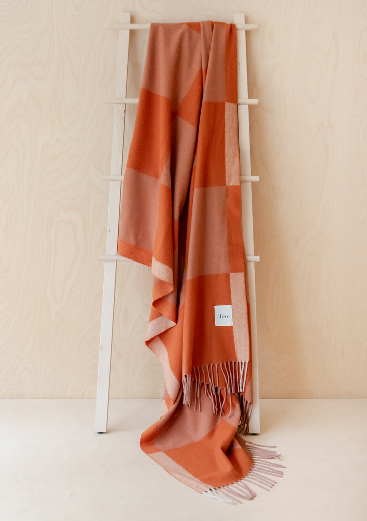 Cashmere & Merino Blanket in Apricot Checkerboard