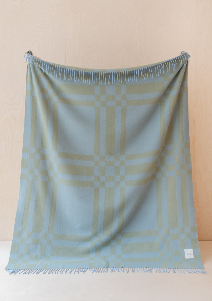 Lambswool Blanket in Blue Pillar Check