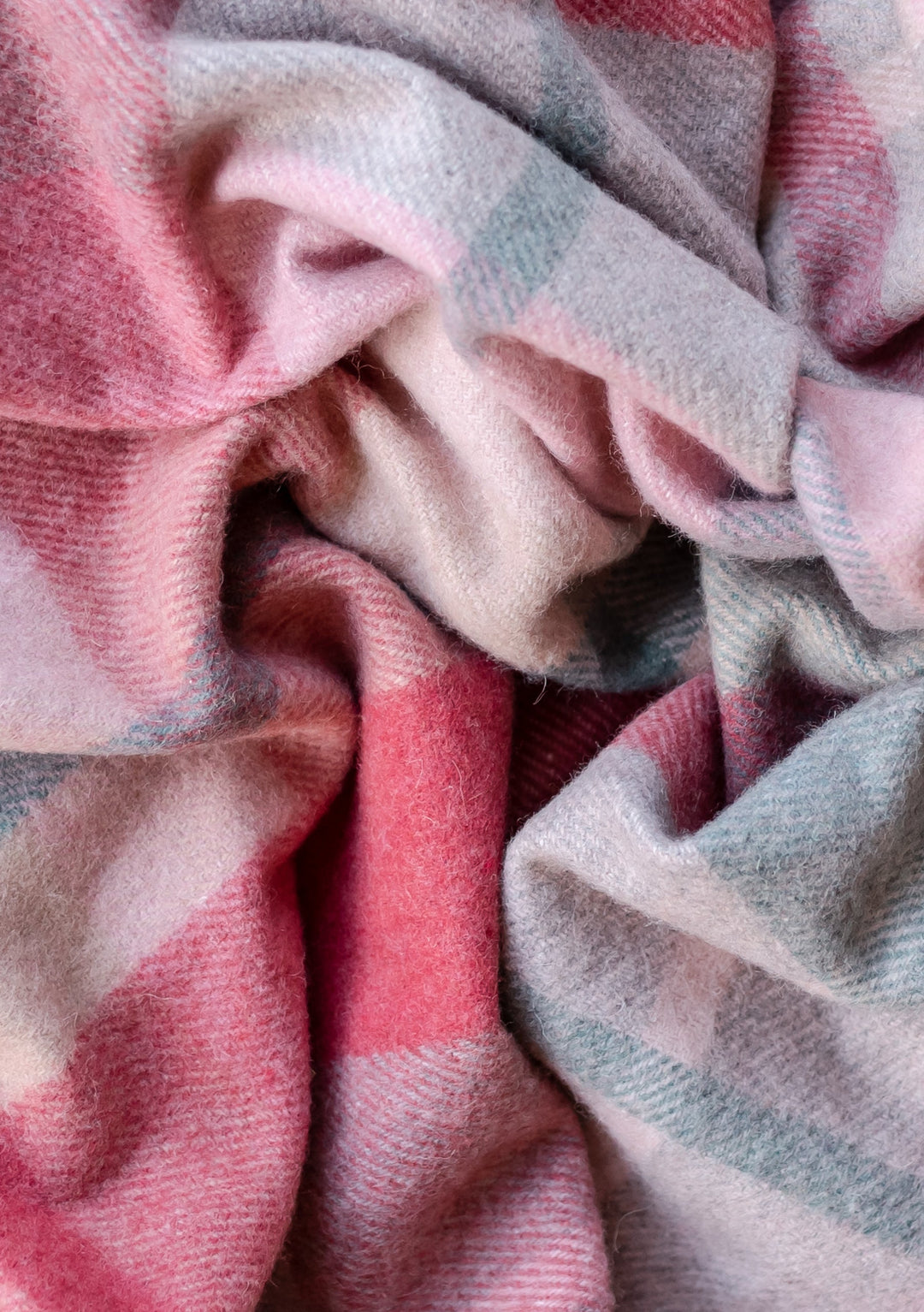 Recycled Wool Small Blanket in Pink Patchwork Check