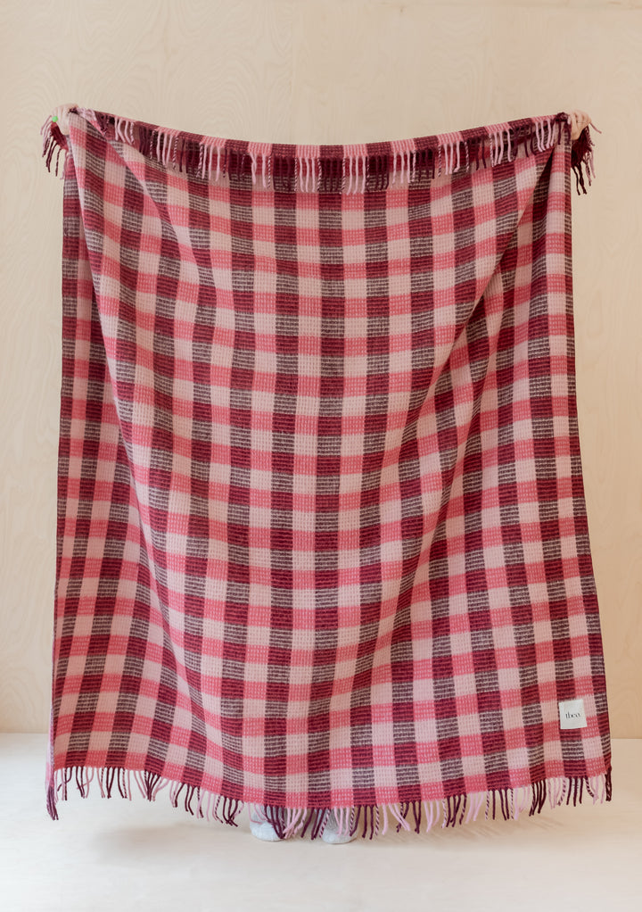 Recycled Wool Blanket in Pink Waffle Gingham