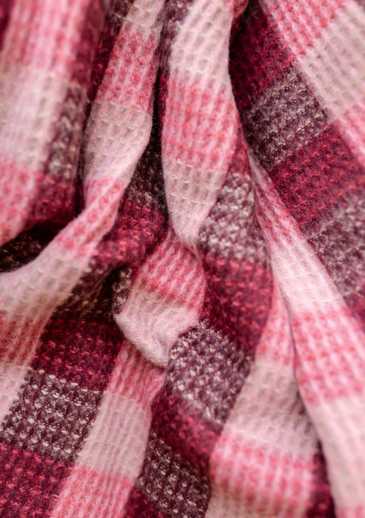 Recycled Wool Blanket in Pink Waffle Gingham