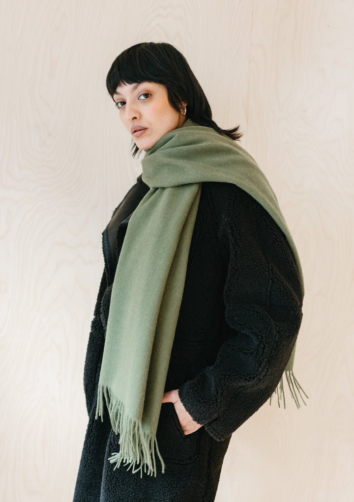 Lambswool Blanket Scarf in Olive
