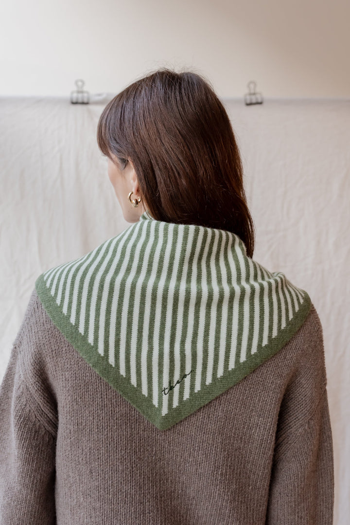 Large Merino Triangle Scarf in Green Stripe