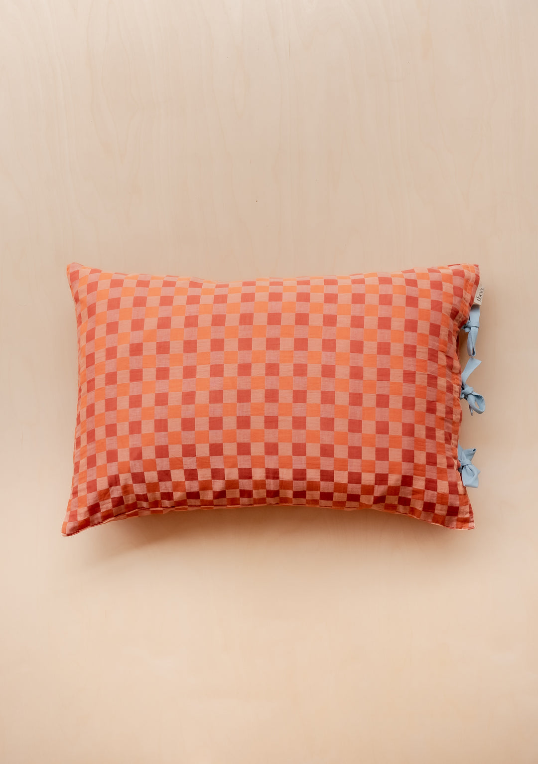 Pair of Cotton Pillowcases in Apricot Checkerboard