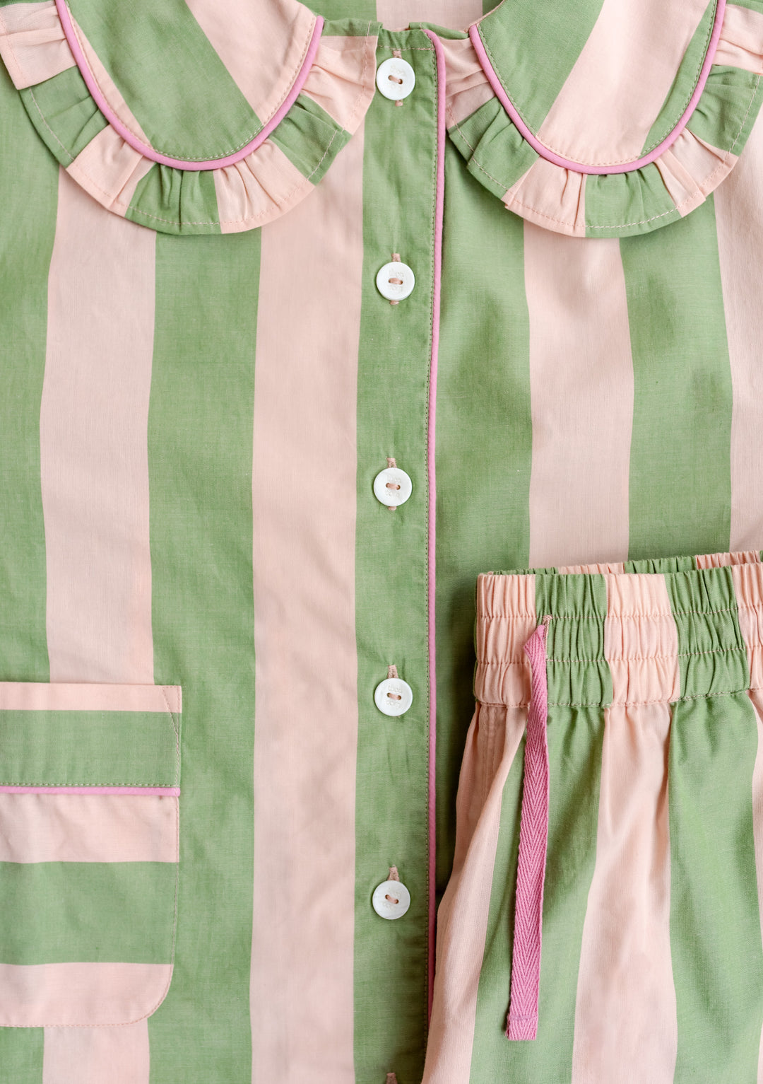 Cotton Pyjamas in Green Stripe