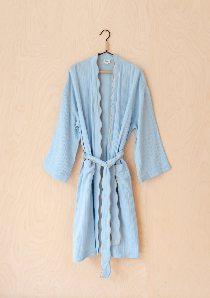 Cotton Robe in Blue Scallop