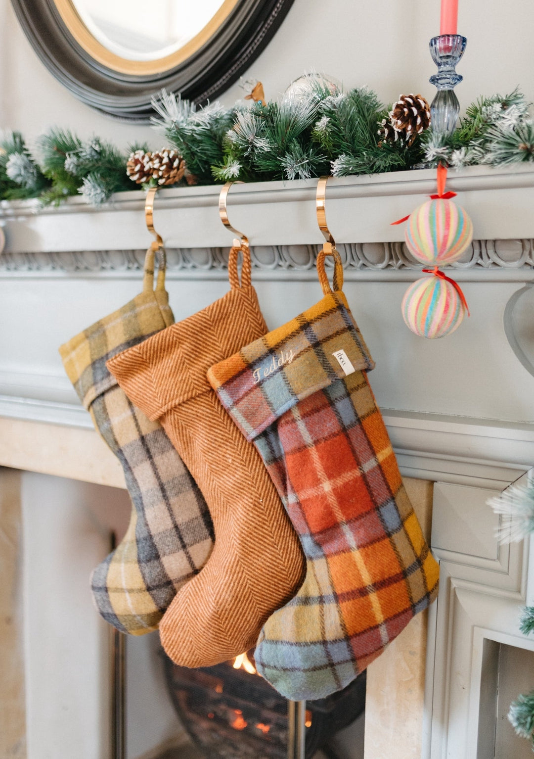 Recycled Wool Christmas Stocking in Olive Herringbone