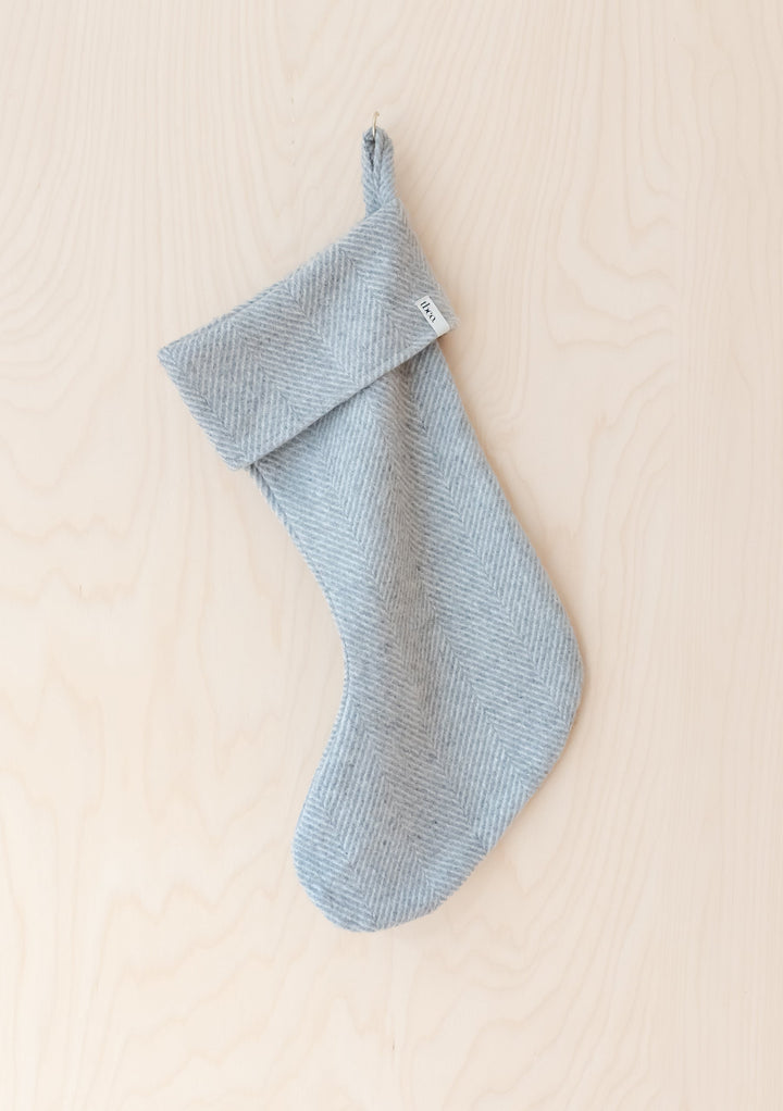 Recycled Wool Christmas Stocking in Silver Herringbone