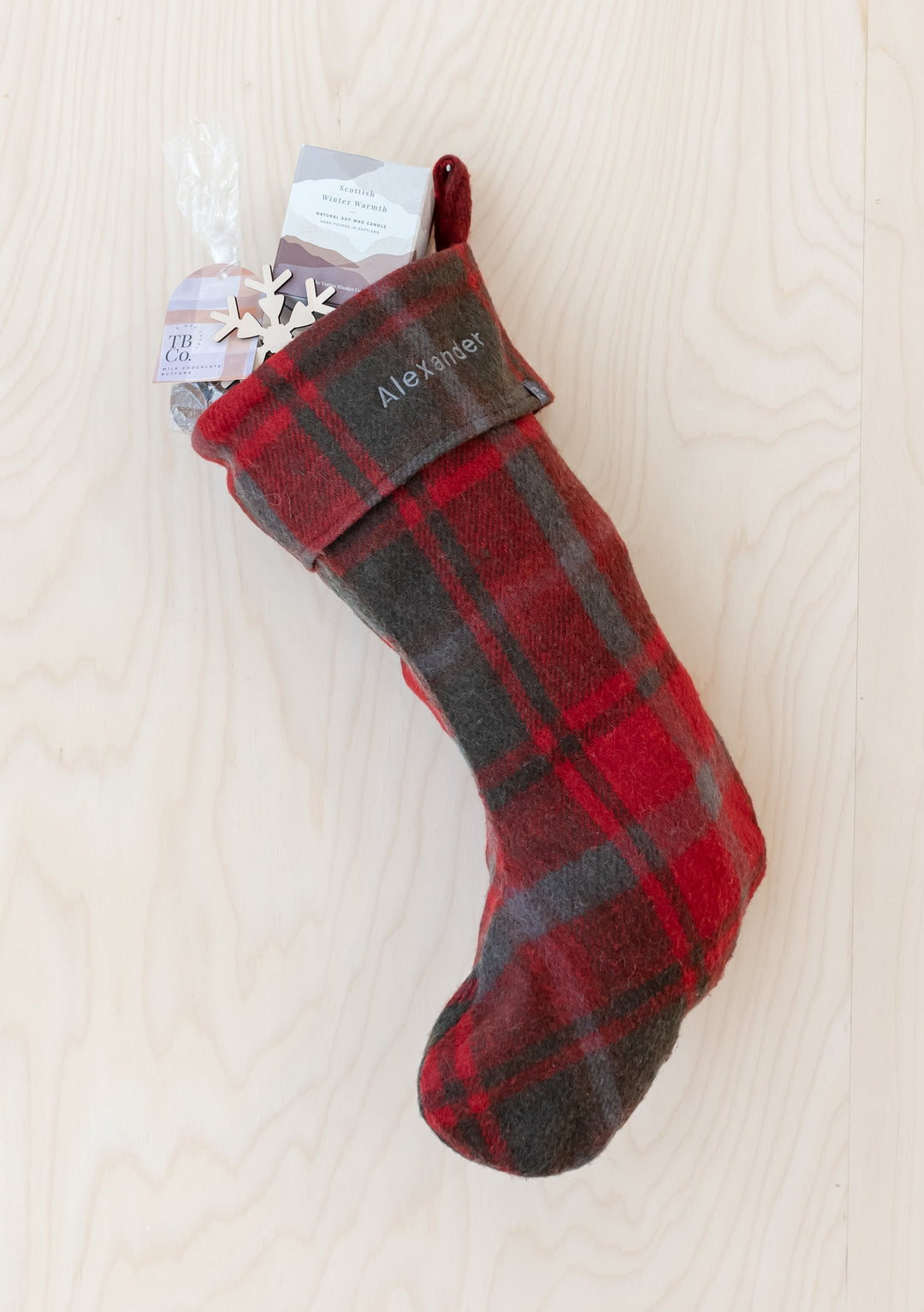 Recycled Wool Christmas Stocking in Dark Maple Tartan