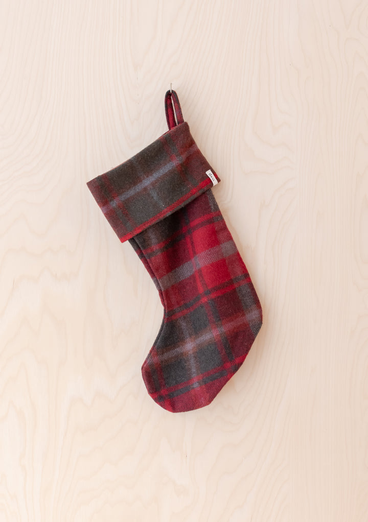 Recycled Wool Christmas Stocking in Dark Maple Tartan