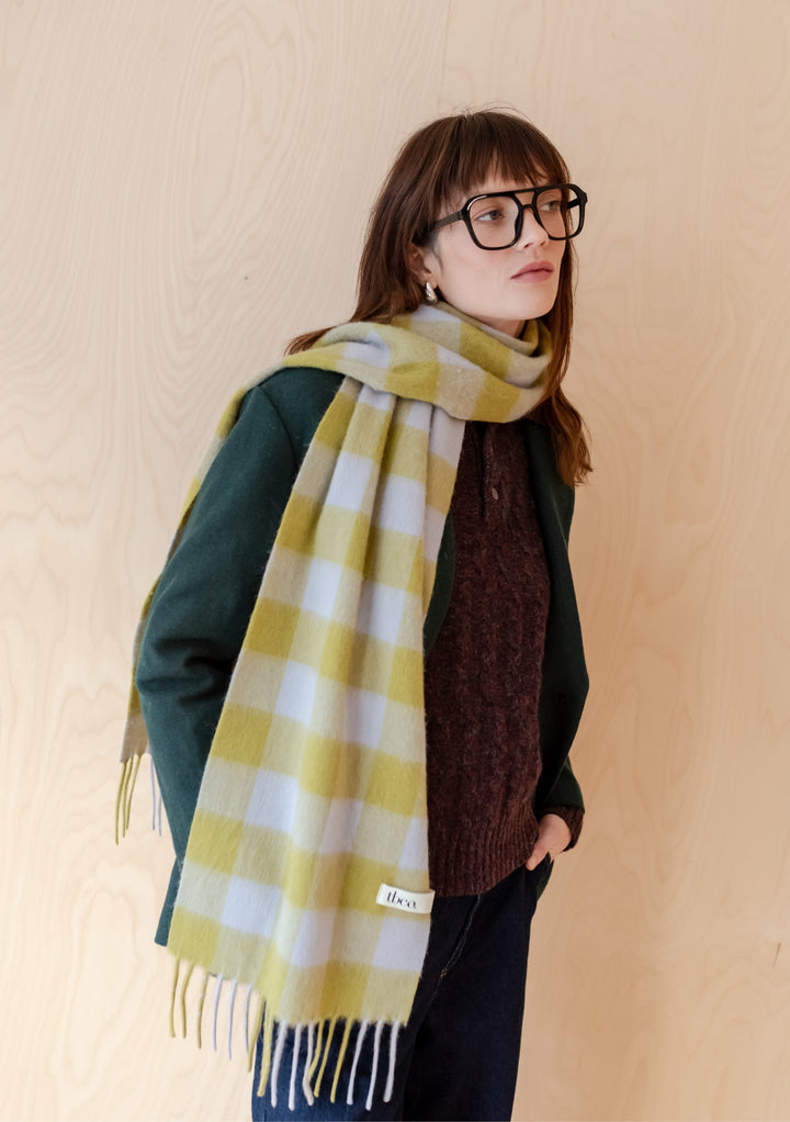 Lambswool Scarf in Avocado Gingham