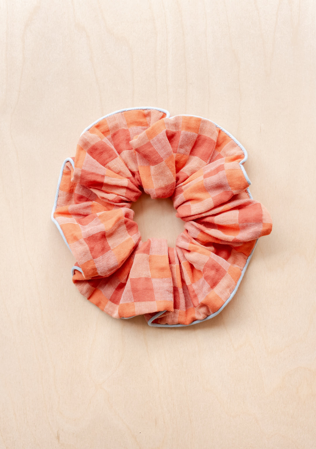 Cotton Oversized Scrunchie in Apricot Checkerboard