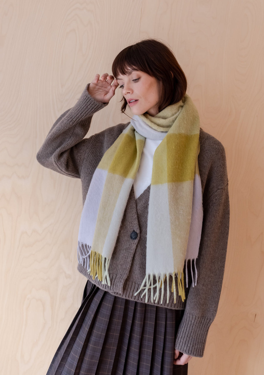 Lambswool Oversized Scarf in Sage Block Check