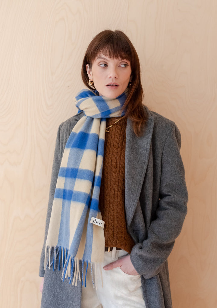 Lambswool Oversized Scarf in Blue Check