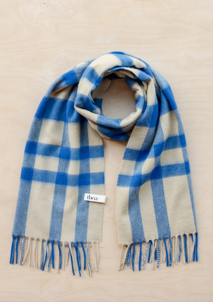 Lambswool Oversized Scarf in Blue Check