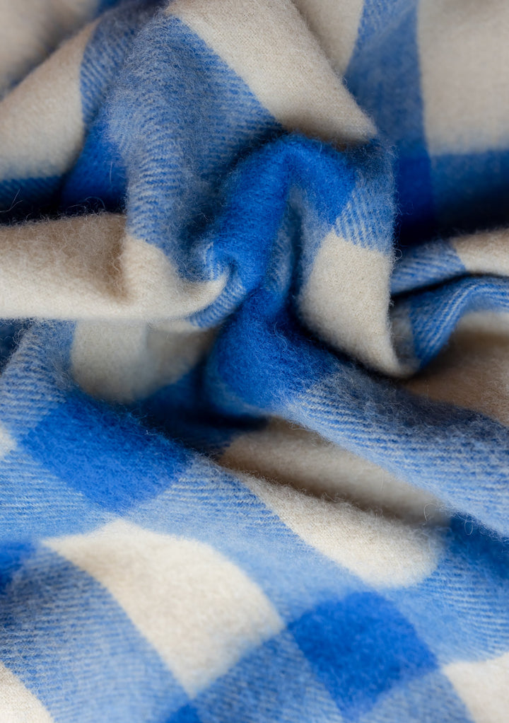 Lambswool Oversized Scarf in Blue Check