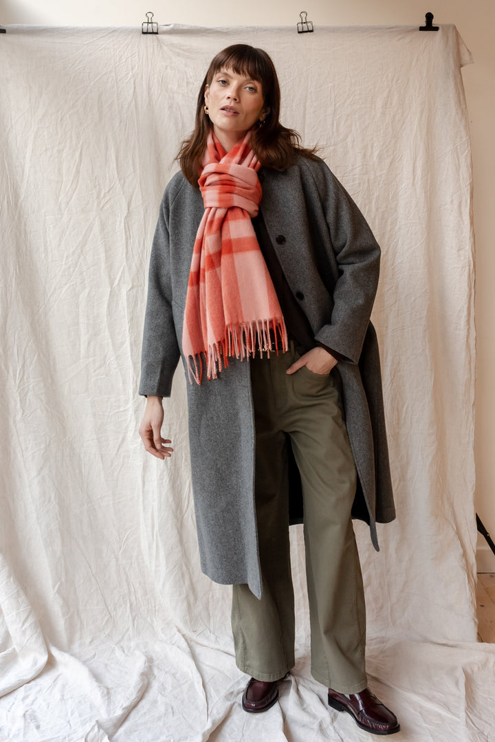 Lambswool Oversized Scarf in Pink Check