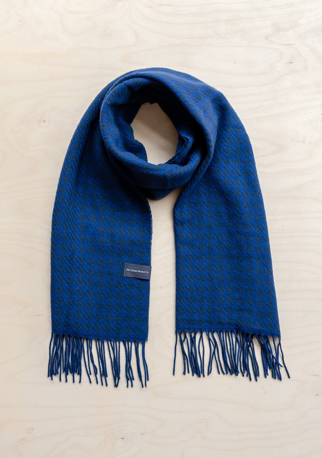 Lambswool Oversized Scarf in Cobalt Houndstooth