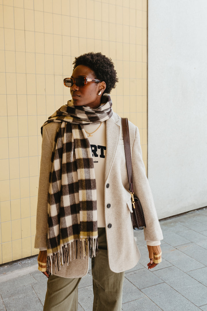 Lambswool Blanket Scarf in Monochrome Gingham