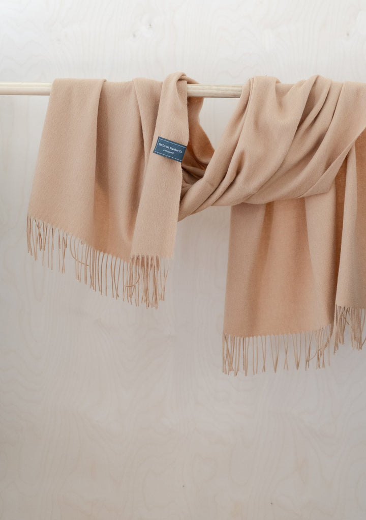 Lambswool Blanket Scarf in Light Camel