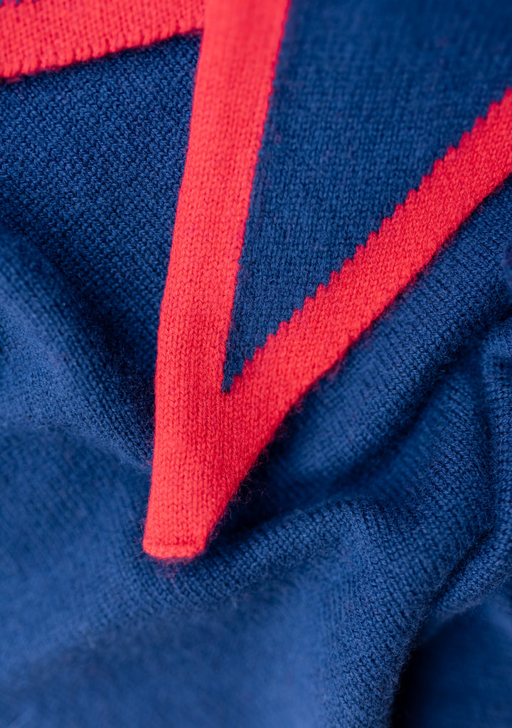 Merino Triangle Scarf in Navy & Red