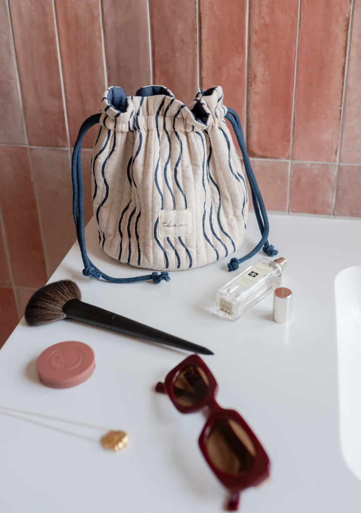 Trousse de toilette en coton bleu vague 