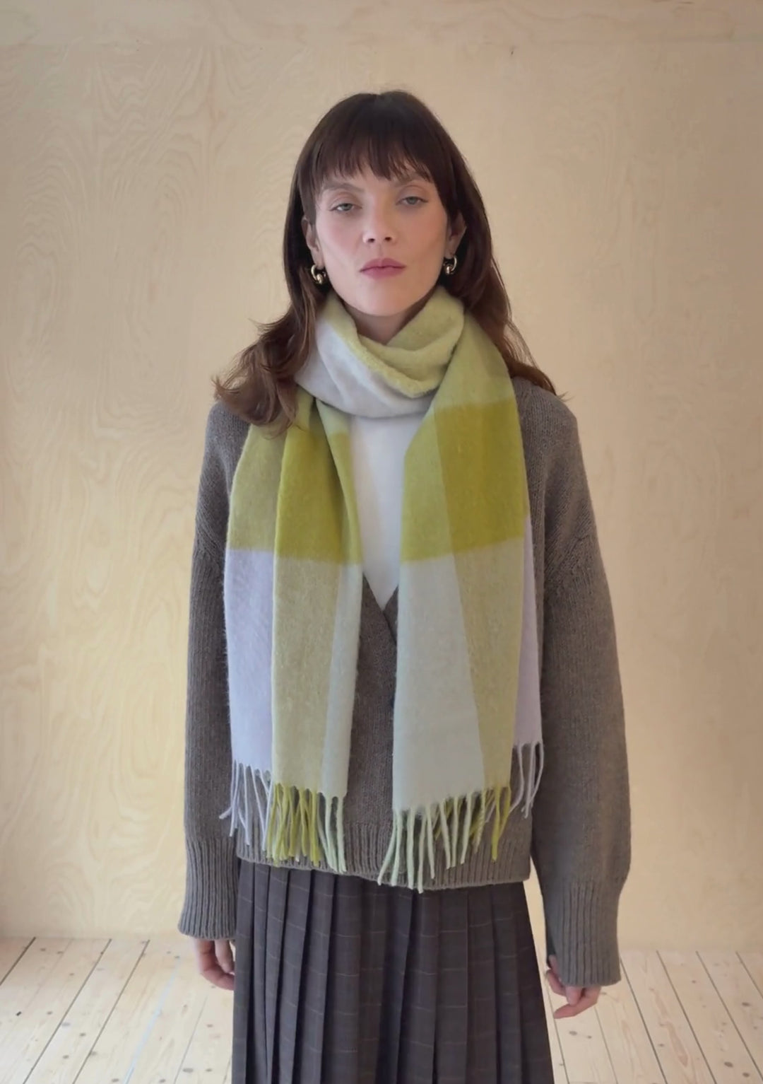 Lambswool Oversized Scarf in Sage Block Check