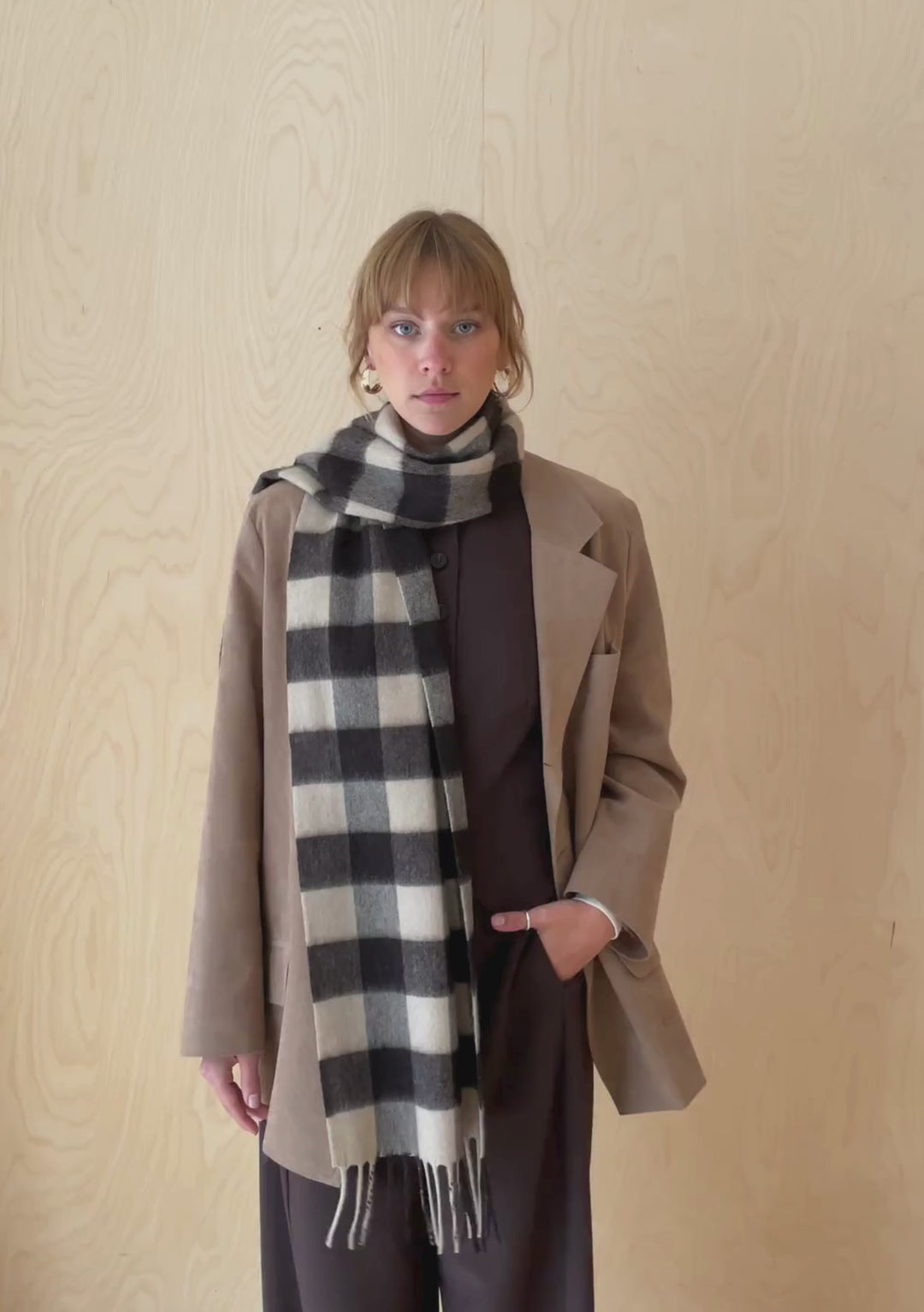 Lambswool Scarf in Brown Gingham