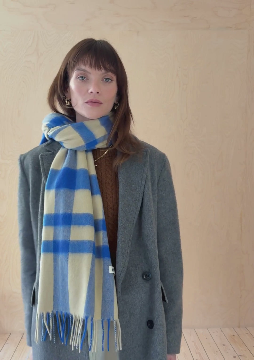 Lambswool Oversized Scarf in Blue Check